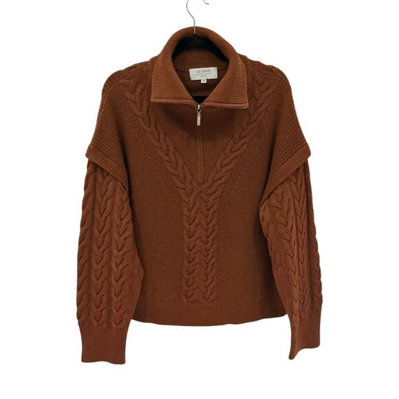 La Ligne Cable Bastien Sweater Rust Brown Merino Wool Half Zip Size XL Soft - Picture 5 of 14